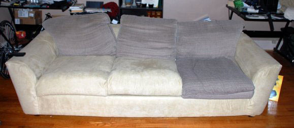Photo of the entire couch midway through.
