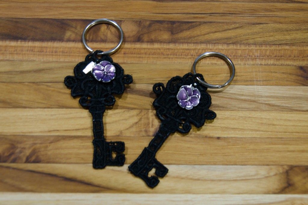 Urban Threads embroidered lace key with Danforth pewter charms