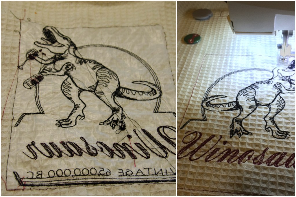 Winosaur towel stitchout back