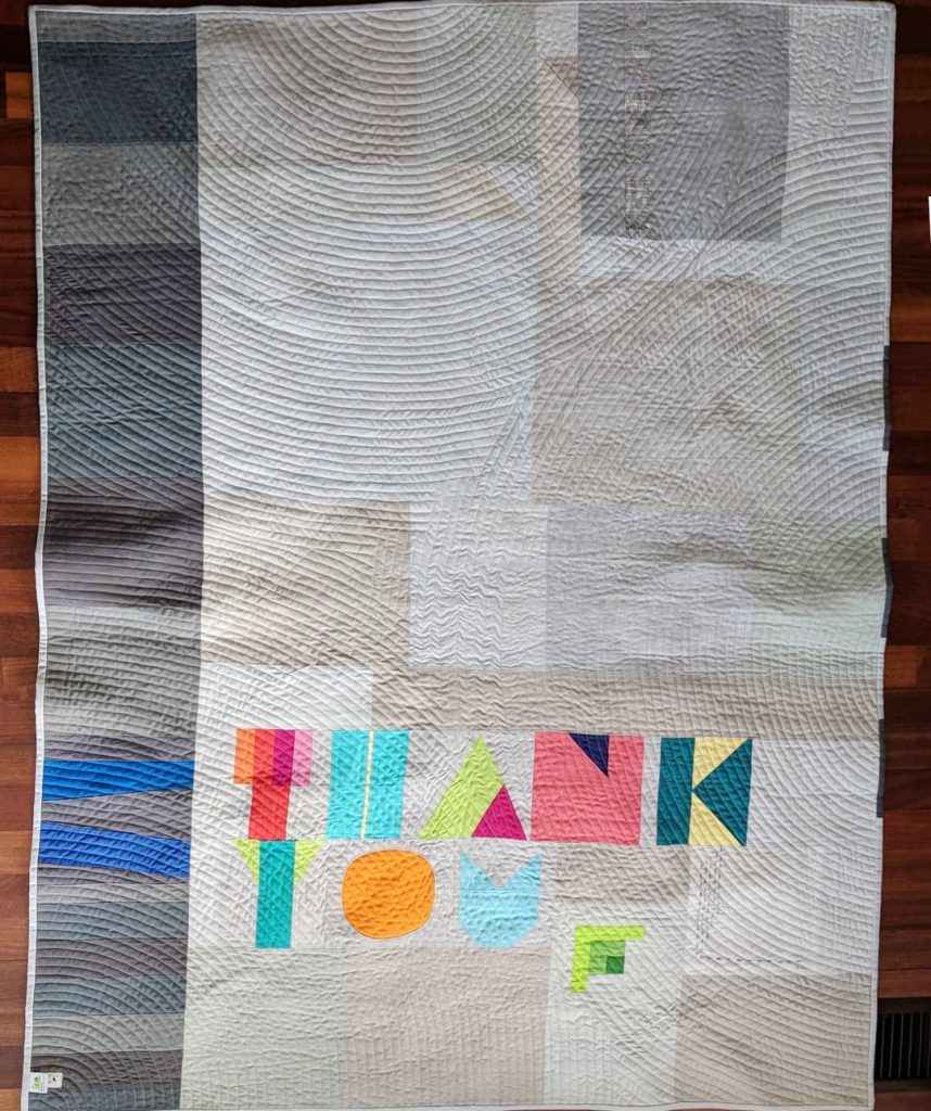 "Thank You, Madam President" side one, with blocks made by members of the Vermont Modern Quilt Guild. Source: https://www.instagram.com/p/Bcu1sofFUiC/?taken-by=anyabyam